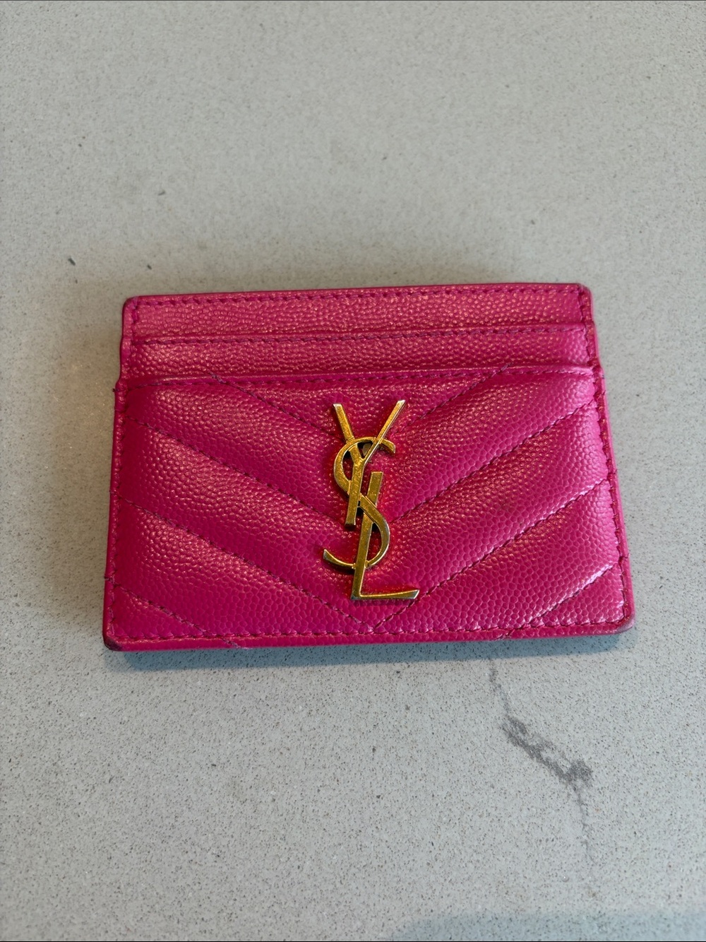 Saint Laurent Hot Pink Quilted Card Holder with Gold YSL